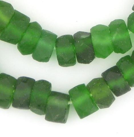 Java Recycled Glass Beads - Full Strand of Faceted Bottle Glass Beads - The Bead Chest (Cornerless Cube, Green)