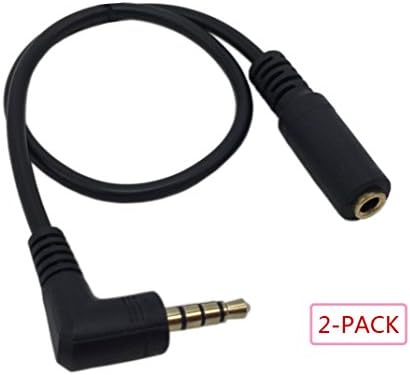 Billmill 20cm 90 Degree 3.5mm 1/8" 4 Pole Male to Female AUX Stereo Audio Earphone Extension Adapter Cable (2-Pack)