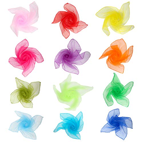 Colovis 12 Pcs Square Dance Scarves, Juggling Scarf Props Magic Trick Silk Scarves Music Movement Scarf 12 Colors 24 by 24 Inches