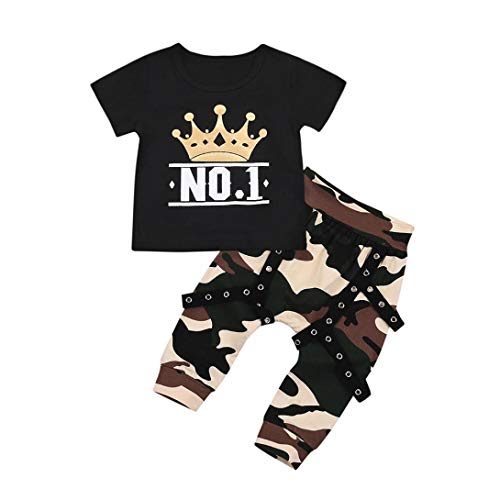 Click Here to See More Images Clearance 1-4Years Toddler Kids Baby Boy Letter Short Sleeve NO 1 T shirt Tops+Camouflage Shorts Outfits Clothes Set (Black, 18-24 Months)