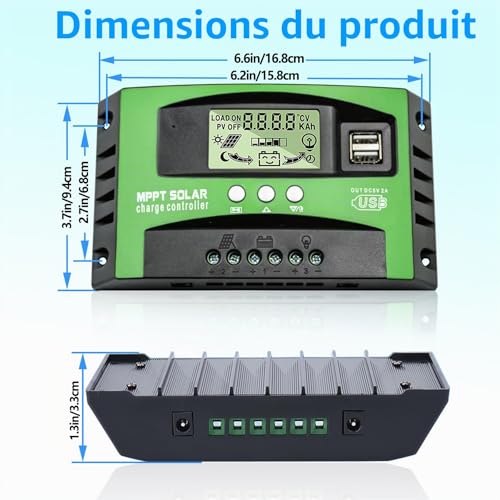 MPPT 100A Solar Charge Controller 12V 24V Auto Solar Panel Regulator 100A with Temperature Sensor and LCD Display for All 12V 24V Lead and Lithium Batteries
