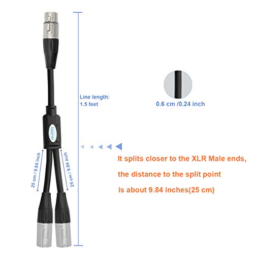 Tisino Cable XLR Y-Splitter 2 Hembra A 1 Macho (50cm): Divide Señal De Micrófono, Blindaje OFC Para Audio Profesional