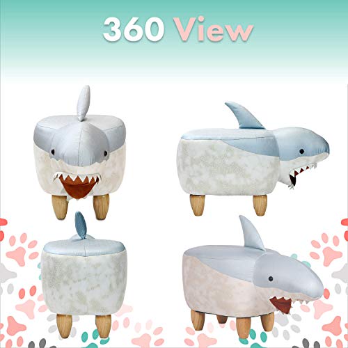 Critter Sitters 15" Blue/White 14" Seat Height Animal Shark-Faux Leather Look-Durable Legs-Furniture for Nursery, Bedroom, Playroom & Living Room-Décor Ottoman - Thumbnail 5