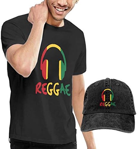 Reggae Music Jamaica Rasta Men's Novelty Crewneck T-Shirt + HAT Combo Short-Sleeve Jersey