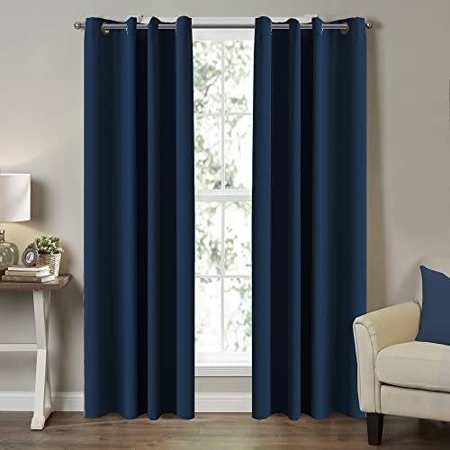 Thermal Insulating Blackout Grommet Top Curtains Ultra Soft Blackout Thermal Insulated Window Curtain Panels Extra Long Curtains Room Darkening 2 Panel Set 52 Wide x 108 Length Inches,Denim Blue