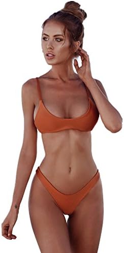 DRKAI 2018 Top Brazilian Women's Solid Color Padded Bandage Bikini Set Two Piece Summer Beach Swimwear Swimsuit (Medium, Coffee)