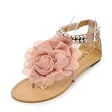 TAOFFEN Women Bohemia T-Strap Thongs Flower Flat Summer Sandals