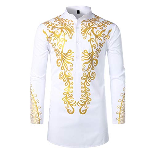 Mens Dashiki African Tribal Clothing Printed Long Henley Shirt Traditional Ethnic Slim Fit Outfit