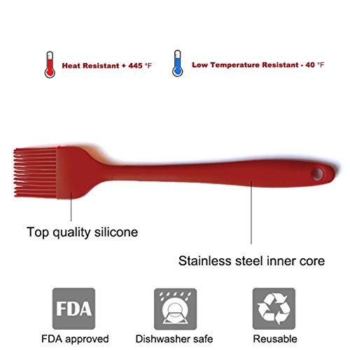 Premium BPA Free Silicone Basting Pastry Brush Set Food Grade Heat Resistant Nonstick Silicone Brush for Baking,Cooking & Grilling - Strong Stainless Steel Core Design (Red) - Thumbnail 2