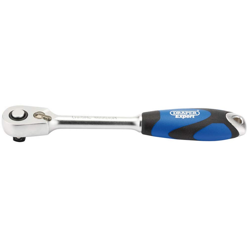 Draper 26515 60 Tooth Micro Head Reversible Soft Grip Ratchet,Blue, 3/8"