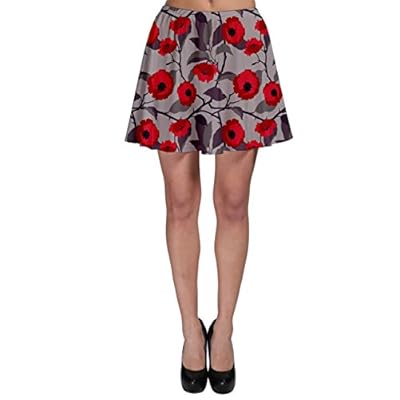 CowCow Womens Red Pattern Flowers Roses Floral Vintage Style Skater Skirt
