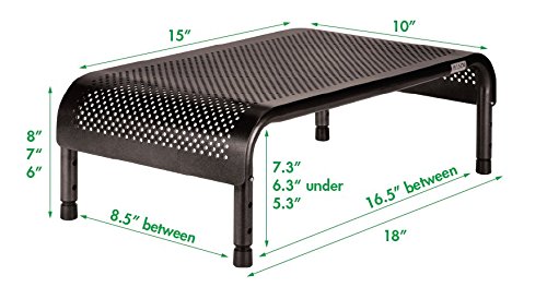 Allsop Metal Art Ergo 3 Adjustable Monitor Stand, TV / Laptop Riser, 3 Height Levels with Micro Leg Adjustments, Non-Skid, Holds 35 lbs (31630)