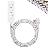 Cordinate Designer 3-Outlet Extension Cord with Surge Protection, Gray, Braided Décor Fabric Cord, 10 ft, Low-Profile Plug with Tamper Resistant Safety Outlets, 37914