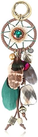 Feather Keychain Dream Catcher Keychain Vintage Keychain(Green Crystal)