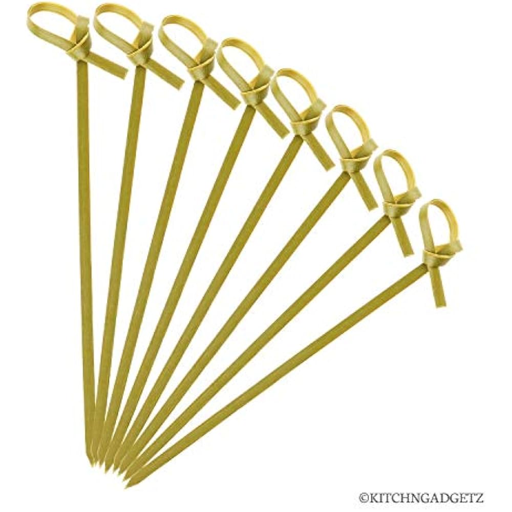 Bamboo Cookware Cocktail Picks 300 Pack 4.1 Inch With Looped Knot