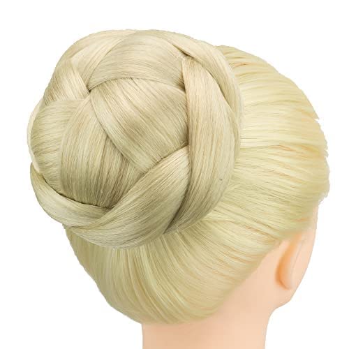 IMISSU Large Size Dancer Braided Chignon Hair Cover Donut Hairpieces Scrunchie Hair Bun Wig Updo on Wedding Party (M4 Dirty Blonde)