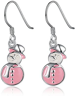 925 Silver Plated Pink Snowman Dangle Earring