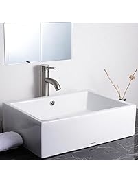 Aquaterior 20-2/7"x14-1/4"x6" Rectangle White Porcelain Ceramic Bathroom Sink w/ Free Chrome Drain and Overflow