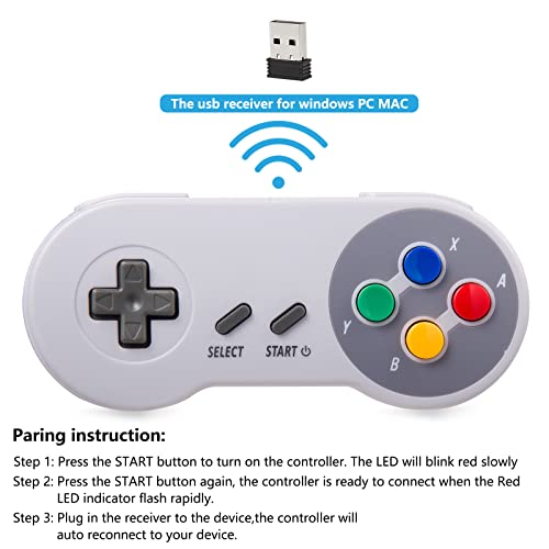 KIWITATA Wireless Classic SNES USB Controller, 2.4G Rechargeable Retro SNES Remote Emulator Gamepad Controller for Windows 11/XP/8/7 MAC RetroPie