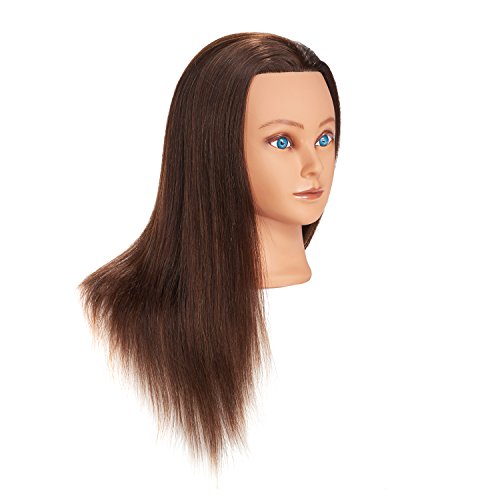 Traininghead 18-20'' 100% Human Hair Mannequin Head Practice Training Doll Head Cosmetology Female Mannequin Manikin Head (Dark Brown)