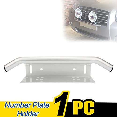 WOWLED Silver License Number Plate Holder Bumper Bullbar LED Light Bar Mounting Bracket SUV 4WD Car Truck Jeep Van