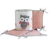 Lambs & Ivy Family Tree Coral/Gray/Gold Owl 4 Piece Crib Bumper