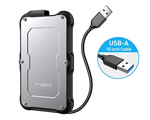 ineo 2.5" USB 3.0 Type A Rugged Waterproof Shockproof External Hard Drive Enclosure for 2.5 inch 9.5mm or 7mm SATA HDD SSD (USB 3.0 Type A) [T2580]