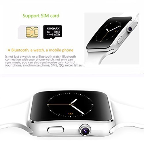 Bluetooth Smart Watch KKCITE Smartwatch Phone With SIM 2G GSM for Android Smartphones Support Sleep Monitor, Push Message, Camera Unlocked Watch Men Women Kids (White-X6, X6)