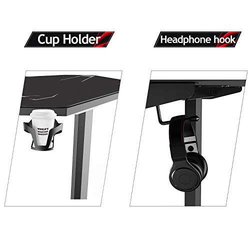 AuAg 55 inch Racing Style Gaming Desk Computer Desk Workstation T-Shaped Office PC Computer Sturdy Table with Free Mouse Pad, Cup Holder & Headphone Hook