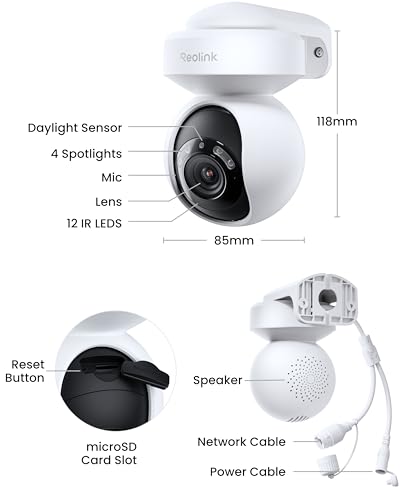 REOLINK 4K Outdoor Security Camera, PTZ Camera for Home Security, Wi-Fi 6 New Technology, Motion Tracking Person/Vehicle/Pet Detection, 3X Optical Zoom, Motion Spotlight, Local Storage, E1 Outdoor Pro