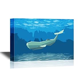 Canvas Wall Art - A Geometric Whale Swimming Under The Ocean - Gallery Wrap Modern Home Art | Ready to Hang - 12x18 inches