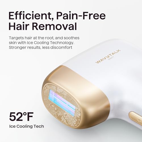 Wavytalk IPL Hair Removal Device for Men and Women, 24J Dual Pulse Technology & Ice Cooling System, Painless IPL Hair Removal Device for Face, Bikini, Body, with Razor and Cable Connection