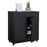 Yaheetech Shoe Storage Cabinet with Drawer and Adjustable Shelf - Bathroom Storage Floor Cabinet Free-Standing Cabinet for Entryway Black