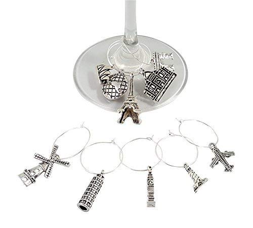 Two Gorgeous Wine Charm Sets – 18 Pieces Total, Wine Lover and World Traveler Themes