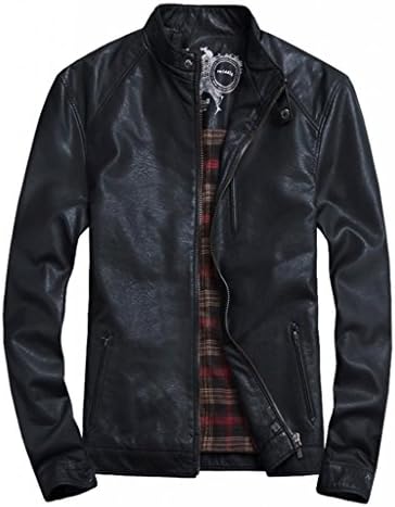 LXTH00o Men's Cool Stand Collar Zip Up Biker PU Motorcycle Jacket Black XL