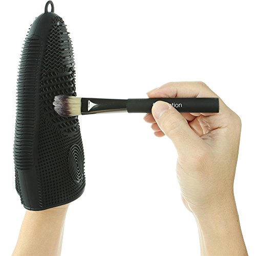 ScivoKaval Makeup Brush Cleaner Mat Mitt Glove Silicone Cosmetic Cleaning Scrubber Tool for Face Brushes and Eye Brush Washing Black