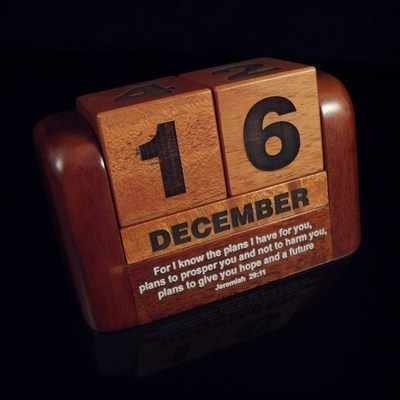 Shalom Christian desktop gift solid wooden calendar - Jeremiah 10cm wide