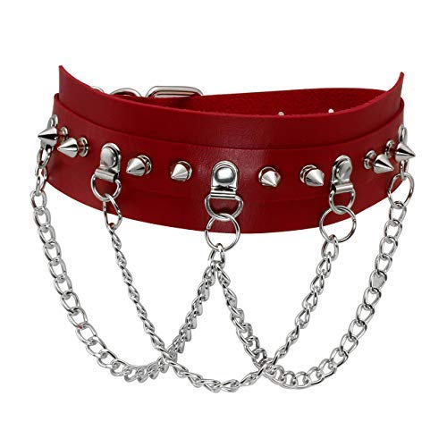 Manfnee Chain PU Leather Collar Choker Punk Goth Studded Rivet Choker Necklace for Men Women