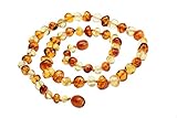 Amberbeata Amber Jewelry 100% Genuine Baltic Amber Teething Necklace for Mom Lemon Cognac Two Tone