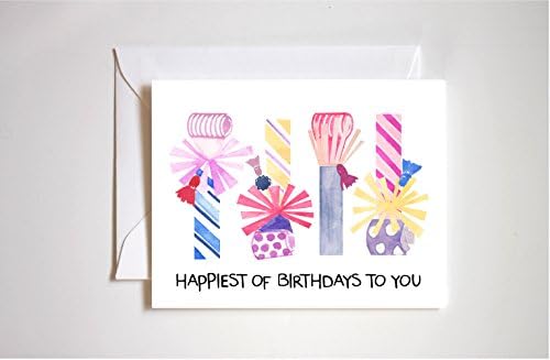 Watercolor Party Blowers Blank Birthday Card