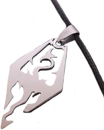 Silver Stainless Steel Pendant for the Elder Scrolls Skyrim Dragon Logo Black Rope Chain by ouming