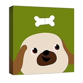 Canvas Wall Art Grey Dog Painting Artwork for Home Prints Framed for Kids - 12x12 inches