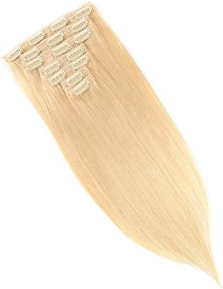 100% Virgin Hair Clip In Hair Extension Full Head 7 PCS 16 Clips 70 Gram 12 Color Hairpiece (14 Inch, #613)