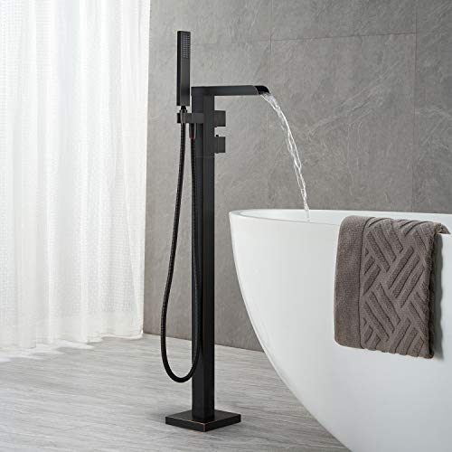 Wowkk Thermostatic Freestanding Bathtub Faucet Waterfall Tub Filler Oil Rubbed Bronze Floor