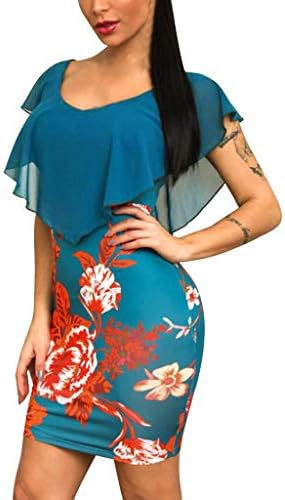 Package Hip Dress for Women Summer Ladies Floral Dress Short Sleeve Splicing Flower Printing Buttock Party Mini Dress