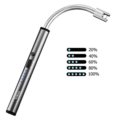 Candle Lighter, Long Flexible Reusable Arc Lighter USB Rechargeable Windproof Flameless Lighter for Multipurpose Like Candle, Grill, Barbaque,Campefire, Birthday Party, Hiking(Gray Ice)