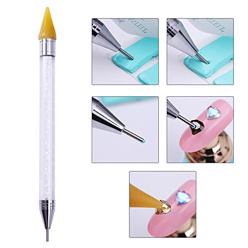 BONNIESTORE 1 Pc Dual-ended Dotting Pen Rhinestone Studs Picker Wax Pencil Pen with Crystal Beads Handle Manicure Nail Art DIY Decoration Tool