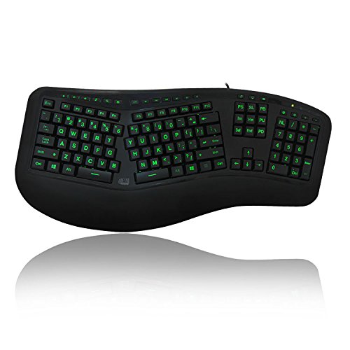 Adesso Tru-Form 150 3-Color Illuminated Ergonomic Keyboard (AKB-150EB)