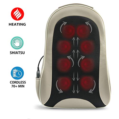 Wireless Back Massager for Chair Heated Deep-Kneading Shiatsu Back Massager Small Portable Cordless Back Massager for Lower and Middle Back Pain Muscles Relief for Home, Office, Car Seat Massage