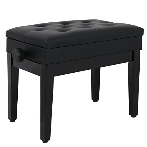 BBBuy Adjustable Wooden Piano Bench Stool with Sheet Music Storage Black, 17.7"-21.7" Height Adjustable Piano Bench
